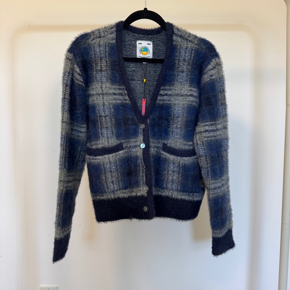 UNIF Navy and Gray Plaid Cardigan